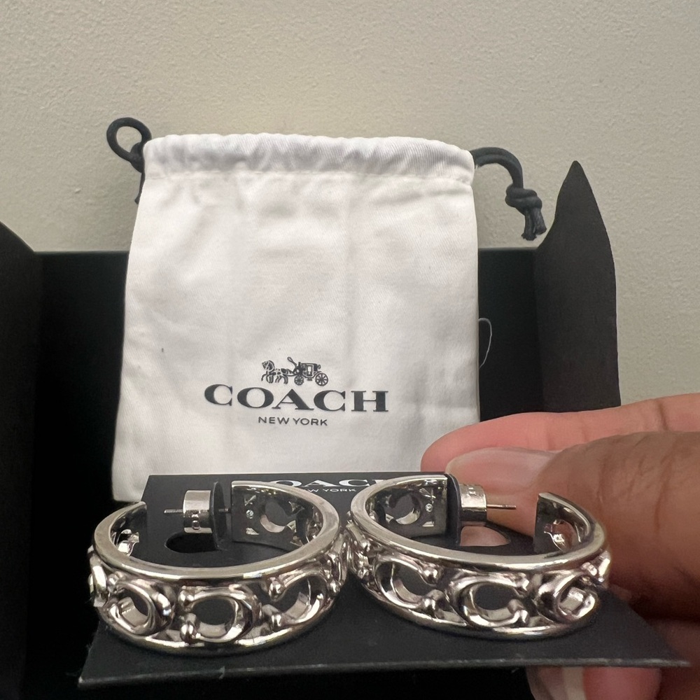 Coach Metallic Silver Hoop Earrings